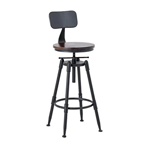Chaise de Bar pivotante à Hauteur de comptoir, Chaises de Bar à Hauteur réglable de 25 à 33 Pouces, Tabourets de Bar en Bois de Style Industriel rétro, 1 Tabouret
