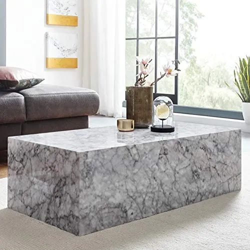 KADIMA DESIGN basse 100x30x50 cm MDF brillant aspect marbre blanc