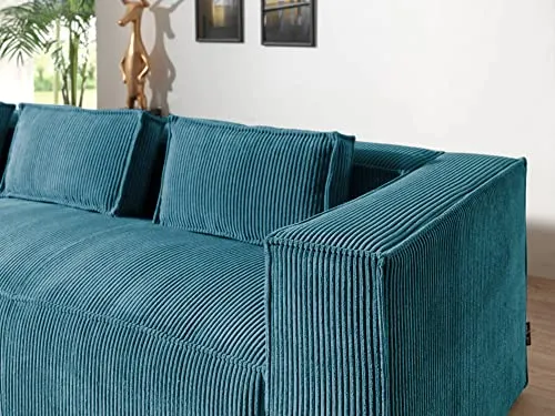 Lisa Design - Canapé d'angle Stella - Canapé 4 Places en Velours Côtelé - Style Contemporain - Fabriqué en Europe - Gauche, Bleu Canard