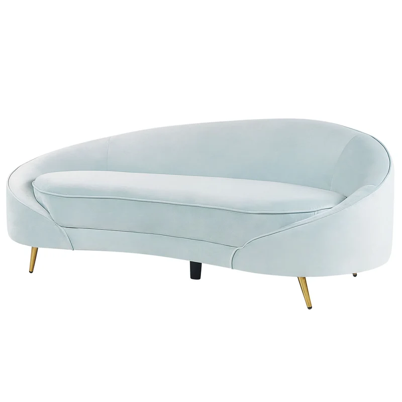 Canapé en Velours Courbé Glamour Bleu Clair à 3 Places Pieds Dorés Brillants Savar