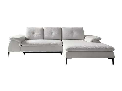 Vente-unique - Canapé d'angle Droit Convertible en Tissu Bouclette Blanc JOLESA