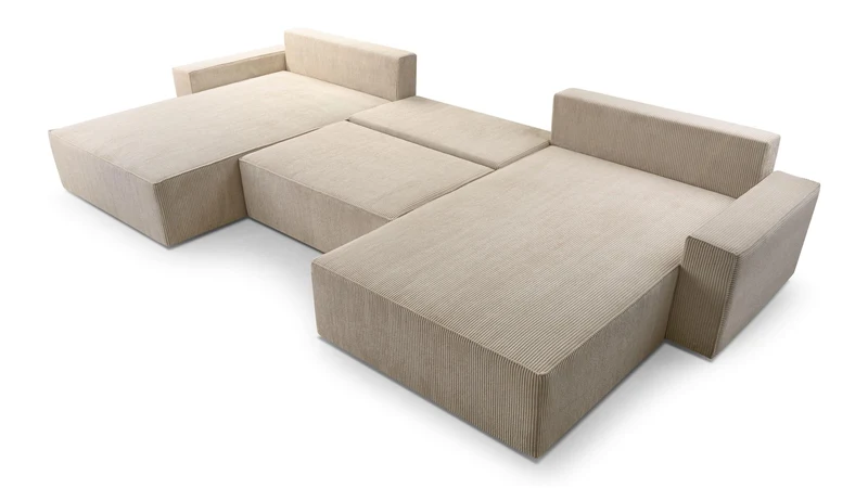 mb-moebel Grand canapé d'angle XXL en U panoramique lit Convertible avec Coffre 6/7 Places - en Tissu Velours côtelé - Salon & séjour – Denver U Poso 38 Beige Clair