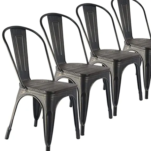 Tolix Lot de 4 chaises de salle à manger empilables en métal pour extérieur, cuisine, bistrot industriel vintage pour restaurant