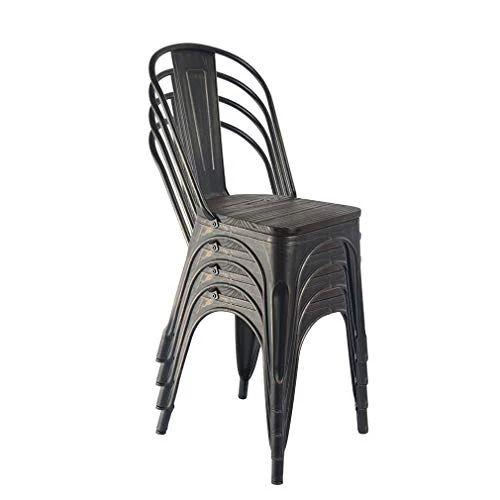 Tolix Lot de 4 chaises de salle à manger empilables en métal pour extérieur, cuisine, bistrot industriel vintage pour restaurant