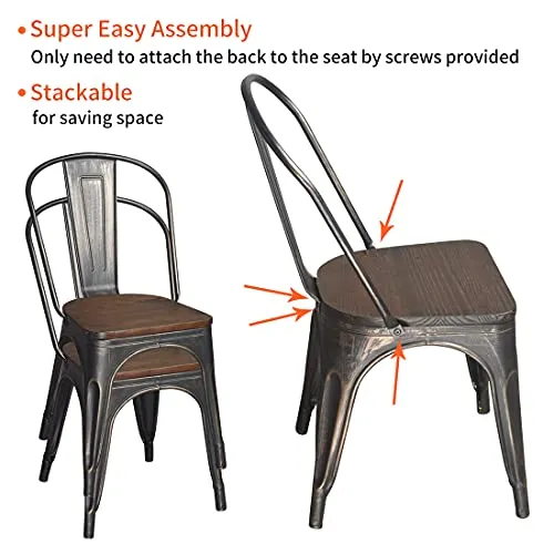 Tolix Lot de 4 chaises de salle à manger empilables en métal pour extérieur, cuisine, bistrot industriel vintage pour restaurant