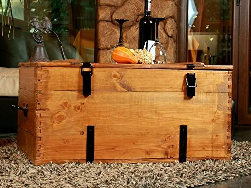 TANGDIAABBCC Own Design Rustic Vintage Cottage Retro Wooden Pine Chest Trunk Coffee Table Blanket Box Medium Wood Brown