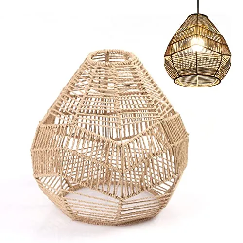 pologmase Abat Jour en Macramé - Corde en Papier Rotin Boho Tissé À La Main Couverture De Suspension Suspendue Boho Abat Jour en Osier pour Îlot De Cuisine, Chambre, Restaurant, Salle À Manger