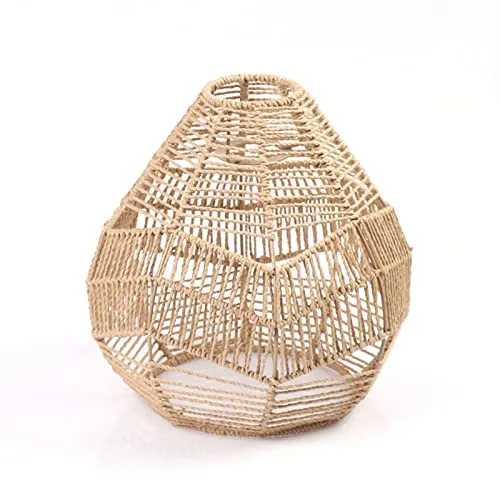 pologmase Abat Jour en Macramé - Corde en Papier Rotin Boho Tissé À La Main Couverture De Suspension Suspendue Boho Abat Jour en Osier pour Îlot De Cuisine, Chambre, Restaurant, Salle À Manger