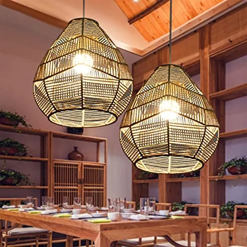 pologmase Abat Jour en Macramé - Corde en Papier Rotin Boho Tissé À La Main Couverture De Suspension Suspendue Boho Abat Jour en Osier pour Îlot De Cuisine, Chambre, Restaurant, Salle À Manger