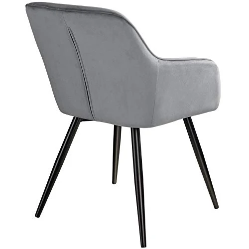 TecTake Lot de 4 Chaises de Salle à Manger Chaises Rembourrées Fauteuil Salon Design Scandinave Pieds en Metal Noirs Élégant avec Accoudoirs – Gris