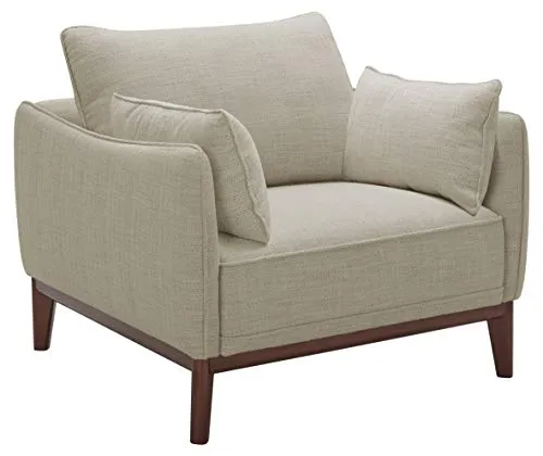 Marque Amazon - Stone & Beam Hillman Fauteuil pour salon style Mid-Century avec pieds et base en bois, 99 cm de large, Ivoire,