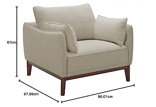 Marque Amazon - Stone & Beam Hillman Fauteuil pour salon style Mid-Century avec pieds et base en bois, 99 cm de large, Ivoire,