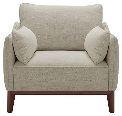 Marque Amazon - Stone & Beam Hillman Fauteuil pour salon style Mid-Century avec pieds et base en bois, 99 cm de large, Ivoire,