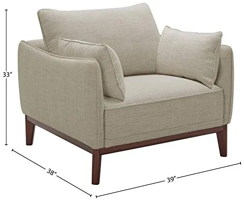 Marque Amazon - Stone & Beam Hillman Fauteuil pour salon style Mid-Century avec pieds et base en bois, 99 cm de large, Ivoire,