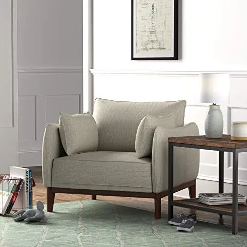 Marque Amazon - Stone & Beam Hillman Fauteuil pour salon style Mid-Century avec pieds et base en bois, 99 cm de large, Ivoire,