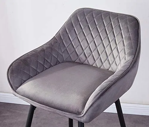 JaHECOME Lot de 4 Tabourets de Bar Gris avec Dossier et Accoudoir Rembourrés, Chaises de Bar en Velours avec Repose-Pieds en Métal pour Bistrots; Salle à Manger, Soirée