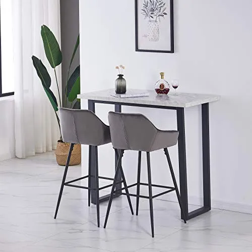 JaHECOME Lot de 4 Tabourets de Bar Gris avec Dossier et Accoudoir Rembourrés, Chaises de Bar en Velours avec Repose-Pieds en Métal pour Bistrots; Salle à Manger, Soirée
