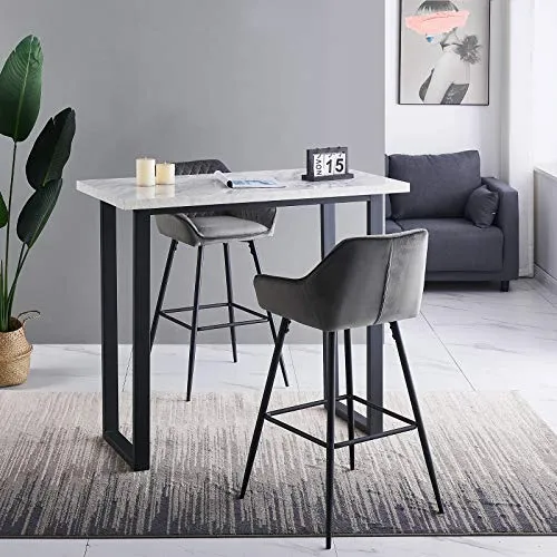 JaHECOME Lot de 4 Tabourets de Bar Gris avec Dossier et Accoudoir Rembourrés, Chaises de Bar en Velours avec Repose-Pieds en Métal pour Bistrots; Salle à Manger, Soirée