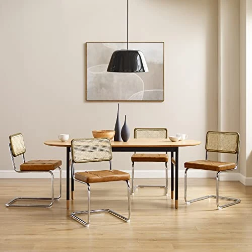 Zouron Chaises De Cuisine en Rotin Lot de 2, Chaises De Salle à Manger Modernes du Milieu du SièCle, Chaises De Cuisine sans Accoudoirs avec Dossier en Rotin Tressé, Pieds en MéTal, Marron