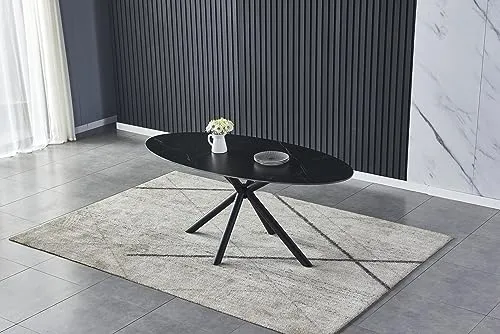 Casa Vital MELISANA Table à manger ovale Noir mat avec motif marbré 160 x 90 x 76 cm Charge maximale 50 kg