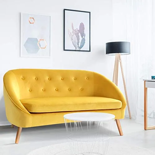 IDMarket - Canapé Banquette en Velours Sonia Jaune