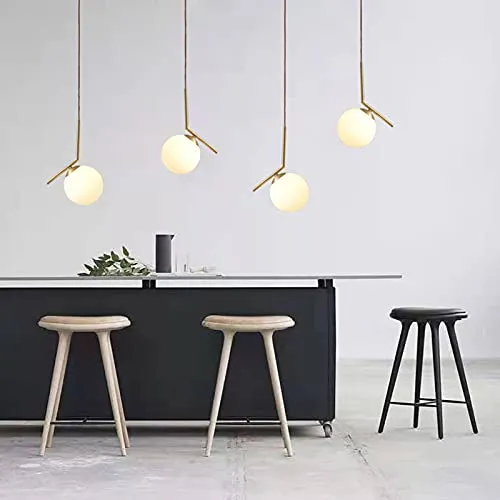 HJXDtech Luminaire Suspension avec abat-jour boule en verre blanc Lampe à suspension de plafond Loft Bar en métal doré, Cuisine Salon & Salle à manger Lustre (1-lumière)