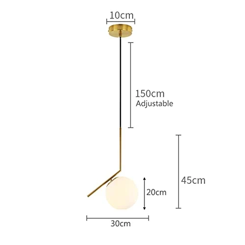 HJXDtech Luminaire Suspension avec abat-jour boule en verre blanc Lampe à suspension de plafond Loft Bar en métal doré, Cuisine Salon & Salle à manger Lustre (1-lumière)