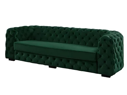 Canapé 3 Places Chesterfield Stanley - Velours Vert Sapin