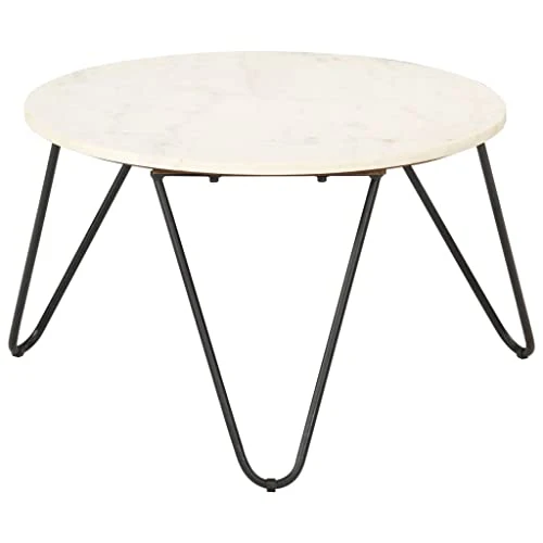 vidaXL Tavolino da Caffè Bianco 65x65x42 cm Pietra Vera Testura Marmo
