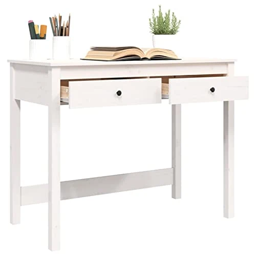 LAPOOH Bureau avec tiroirs Blanc 100x50x78 cm Bois Massif de pin,Bureau avec Rangement,Rangement Bureau,Bureau d'angle