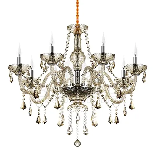 Ridgeyard Lustre Baroque Lustres de Plafond Moderne Lustre Cristal K9 Plafonnier Luminaire pour Salon Chambre Couloir Entrée, 8 Lumières, Cognac
