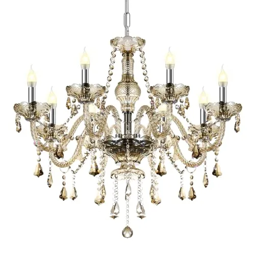 Ridgeyard Lustre Baroque Lustres de Plafond Moderne Lustre Cristal K9 Plafonnier Luminaire pour Salon Chambre Couloir Entrée, 8 Lumières, Cognac