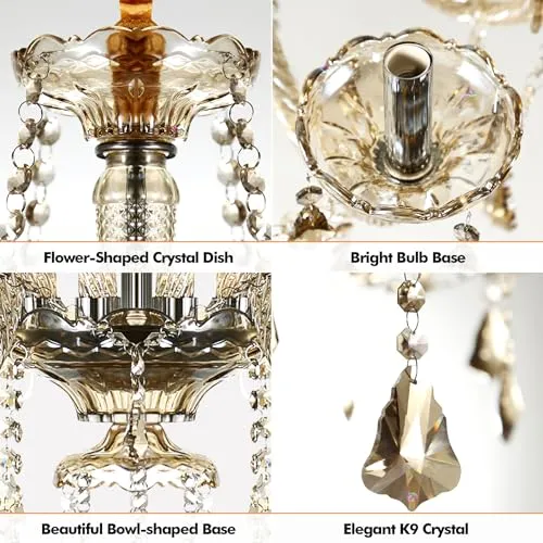 Ridgeyard Lustre Baroque Lustres de Plafond Moderne Lustre Cristal K9 Plafonnier Luminaire pour Salon Chambre Couloir Entrée, 8 Lumières, Cognac