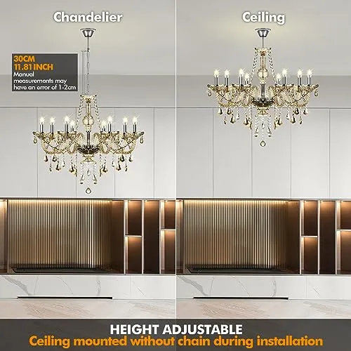 Ridgeyard Lustre Baroque Lustres de Plafond Moderne Lustre Cristal K9 Plafonnier Luminaire pour Salon Chambre Couloir Entrée, 8 Lumières, Cognac