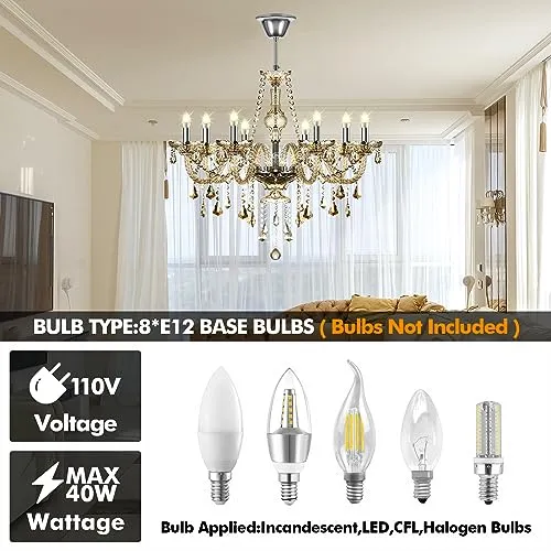Ridgeyard Lustre Baroque Lustres de Plafond Moderne Lustre Cristal K9 Plafonnier Luminaire pour Salon Chambre Couloir Entrée, 8 Lumières, Cognac