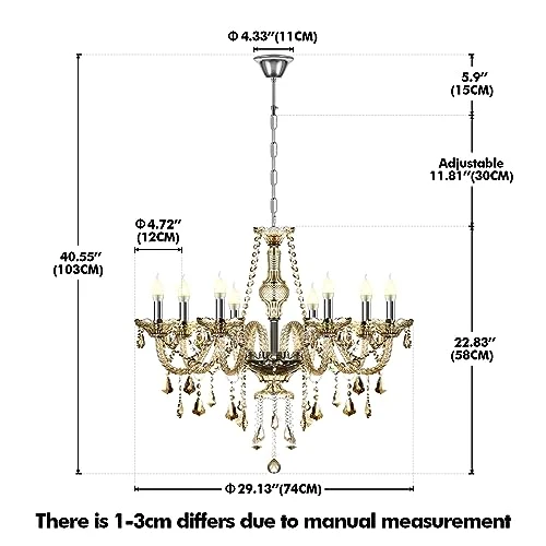 Ridgeyard Lustre Baroque Lustres de Plafond Moderne Lustre Cristal K9 Plafonnier Luminaire pour Salon Chambre Couloir Entrée, 8 Lumières, Cognac