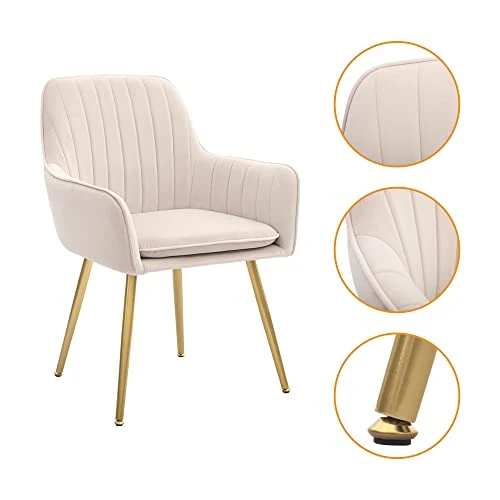 CangLong Furniture Lot de 2 fauteuils Modernes pour Salon et Salle à Manger avec Pieds en métal Noir, Beige