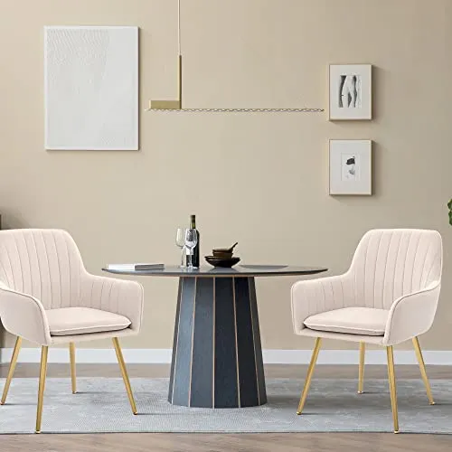 CangLong Furniture Lot de 2 fauteuils Modernes pour Salon et Salle à Manger avec Pieds en métal Noir, Beige