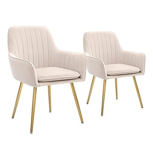 CangLong Furniture Lot de 2 fauteuils Modernes pour Salon et Salle à Manger avec Pieds en métal Noir, Beige