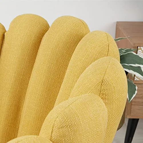 Baroni Home Fauteuil en Tissu avec Assise et Dossier Rembourrés, Fauteuil de Salon avec Jambes Dorées en Fer, Fauteuil Ergonomique et Confortable pour Chambre, Séjour, Bureau, Jaune, 67x64x77 cm