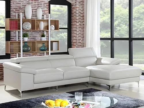 Vente-unique - Canapé d'angle en Cuir Solange - Blanc - Angle Droit