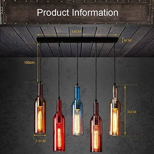 Raelf 5 têtes de verre Creative couleur Plafond d'éclairage Bouteille de vin Pendant Light Personality restaurant Suspension Fixture Loft Café Bar industriel Ferme Lustre Luminaires Décoration Lustre