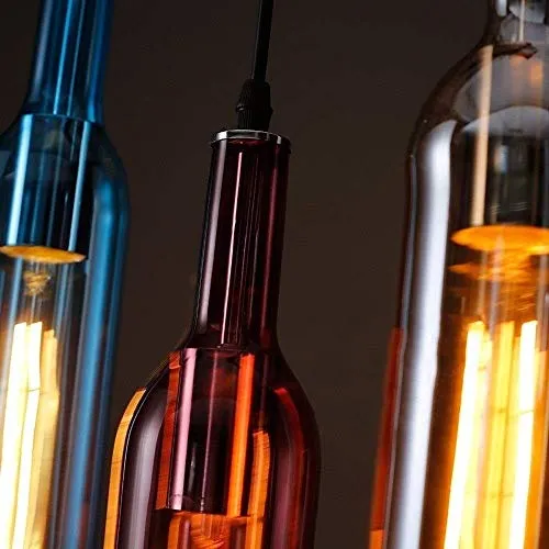 Raelf 5 têtes de verre Creative couleur Plafond d'éclairage Bouteille de vin Pendant Light Personality restaurant Suspension Fixture Loft Café Bar industriel Ferme Lustre Luminaires Décoration Lustre
