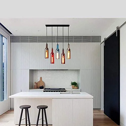 Raelf 5 têtes de verre Creative couleur Plafond d'éclairage Bouteille de vin Pendant Light Personality restaurant Suspension Fixture Loft Café Bar industriel Ferme Lustre Luminaires Décoration Lustre