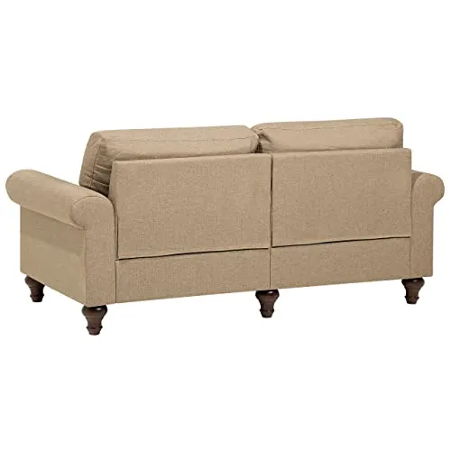 Canapé Fixe 3 Places Tapissé en Tissu Beige avec Clous Décoratifs pour Salon au Style Moderne Beliani