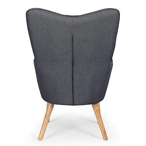 Chaise/Fauteuil Scandinave Gris foncé Capitonné | Assise Confortable en Tissu et Pieds en Bois | Modèle Klarys | L67 x P75 x H100 cm