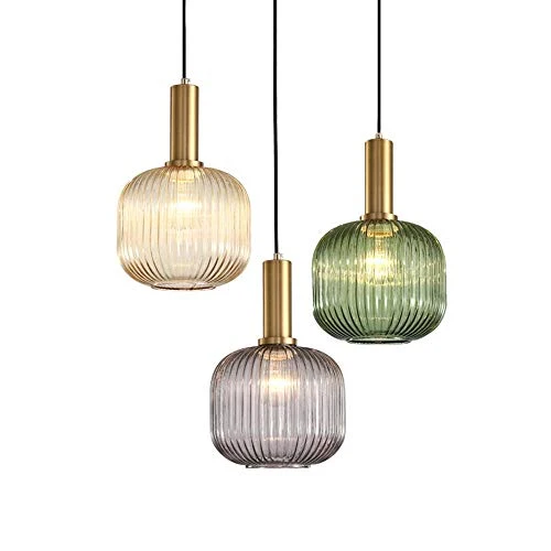 MZStech Lampe suspendue moderne, suspension en verre gris avec douille de suspension en cuivre doré