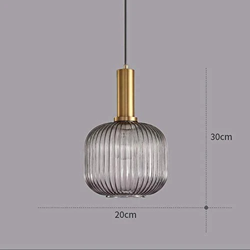 MZStech Lampe suspendue moderne, suspension en verre gris avec douille de suspension en cuivre doré