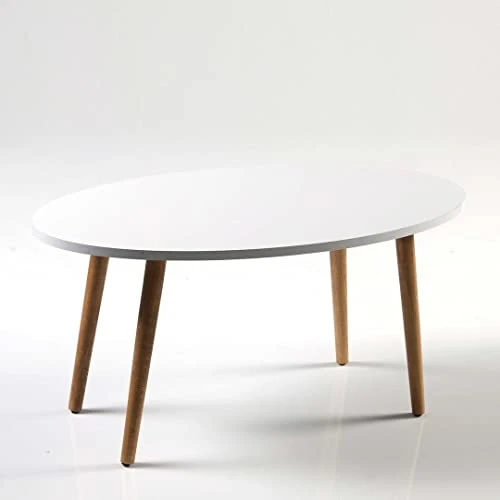 Table basse, table basse ronde de style moderne pour salon, table d'appoint ovale moderne, tables basses pour salon, table d'appoint, table centrale pour salon, table de canapé (blanc)