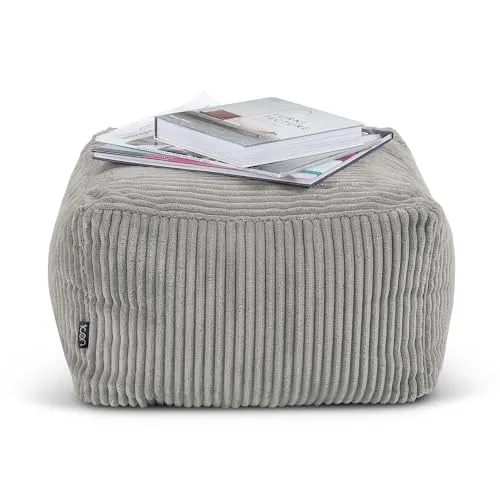 Icon Pouf en Velours Côtelé Theo, Tabouret Pouf de Salon, Repose-Pieds Gros
